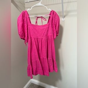 Anthropologie Pilcro Square-Neck Textured Babydoll Dress - Small - Pink